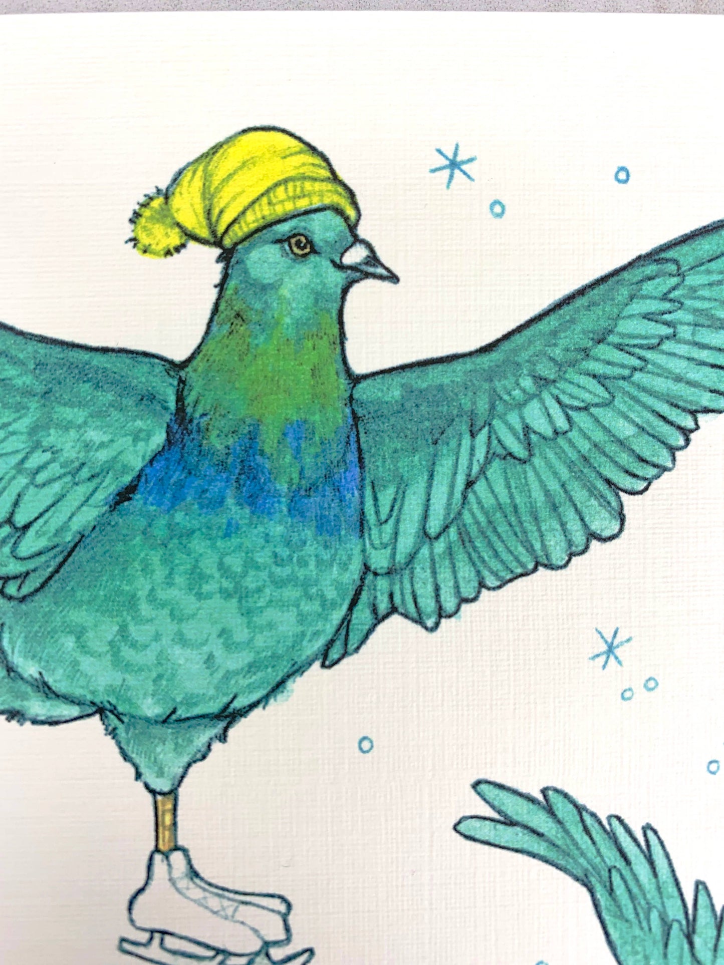 Pigeons Ice Skating - 5x7" Holiday & Winter Notecard