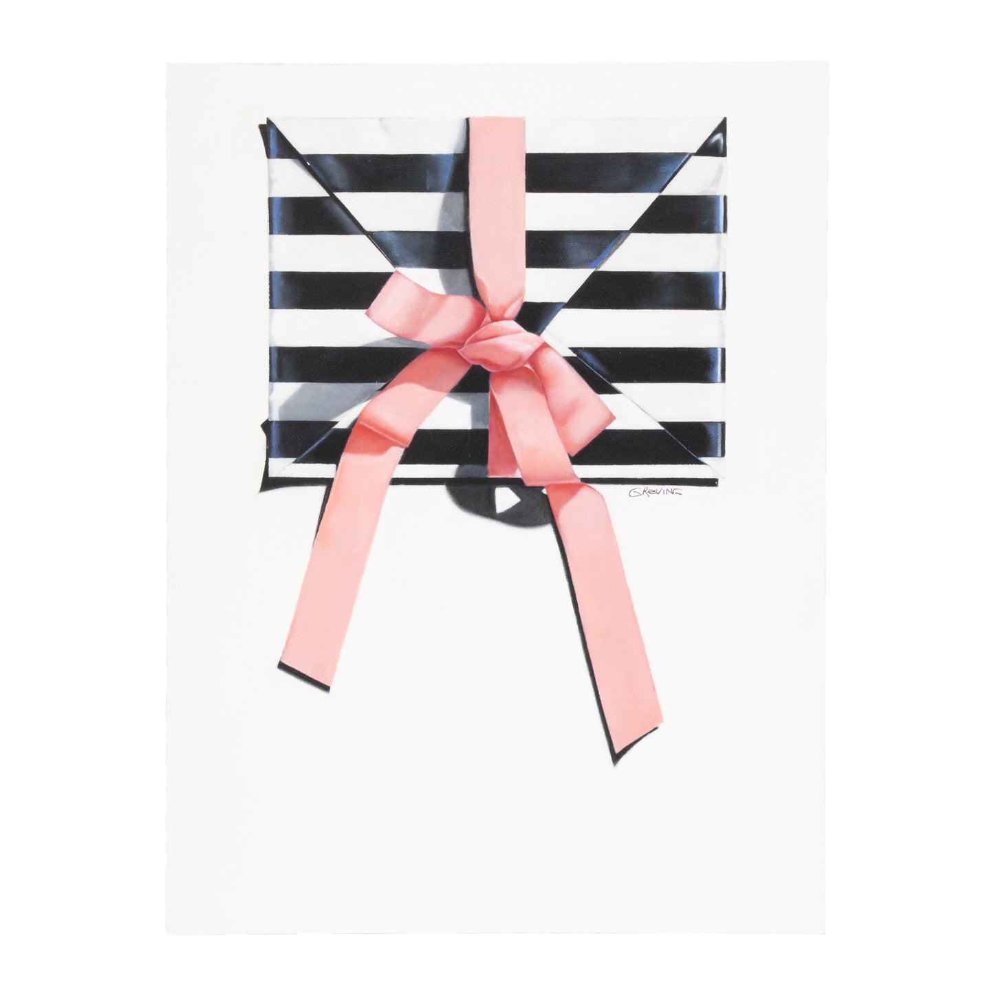 Black and White Stripe Envelope with Pink Ribbon