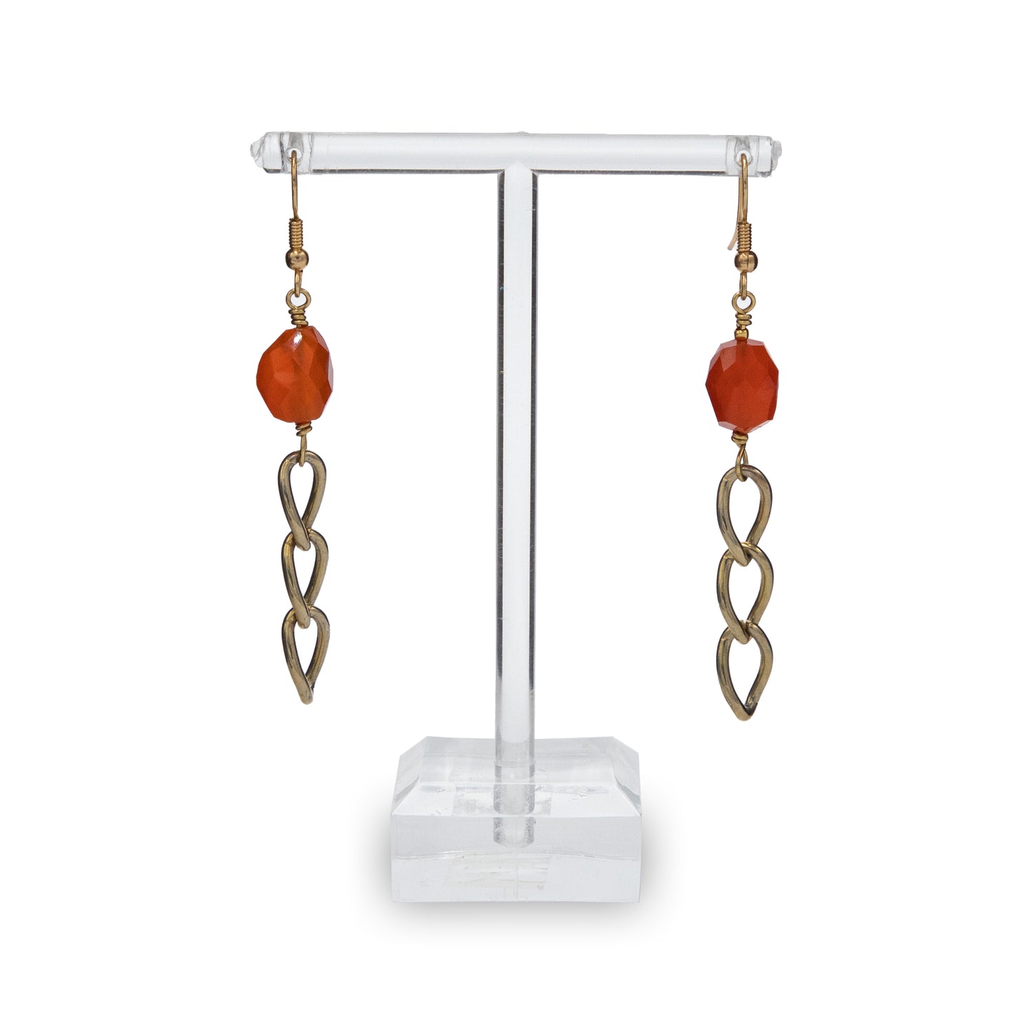 Faceted Carnelian Gold Dangle Earring