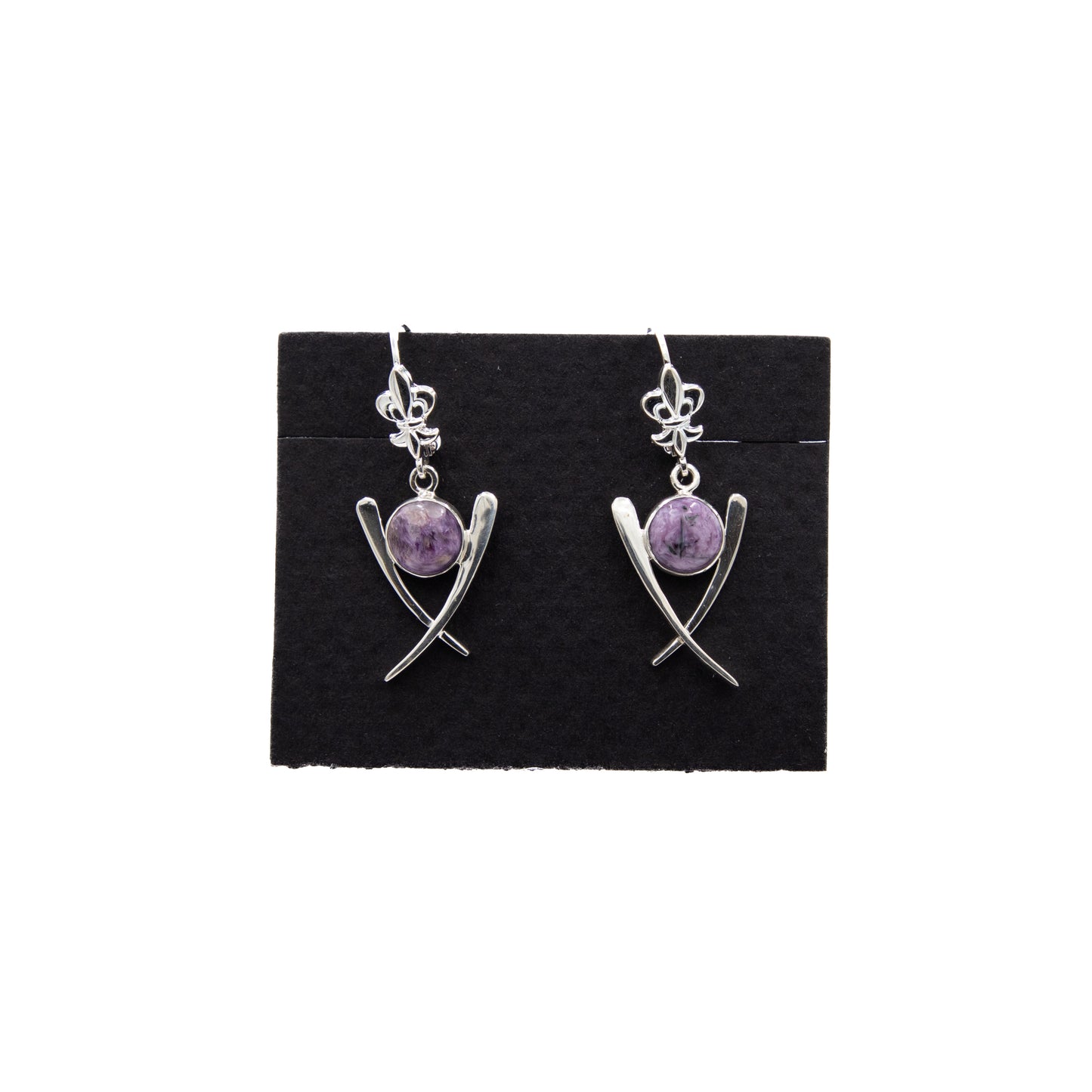 Sterling Silver Dangle Earrings with Charoite – C212185
