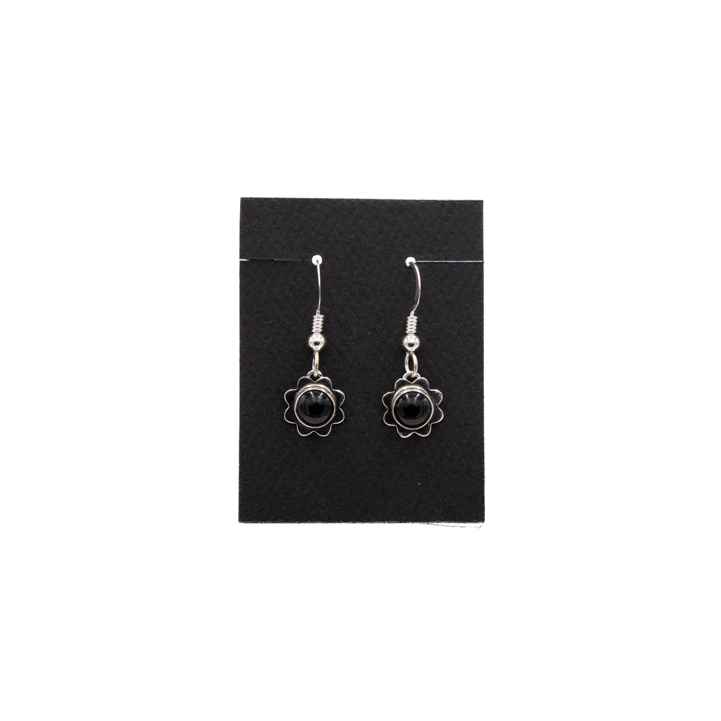 Sterling Silver Flower Earrings with Black Onyx – B0111070