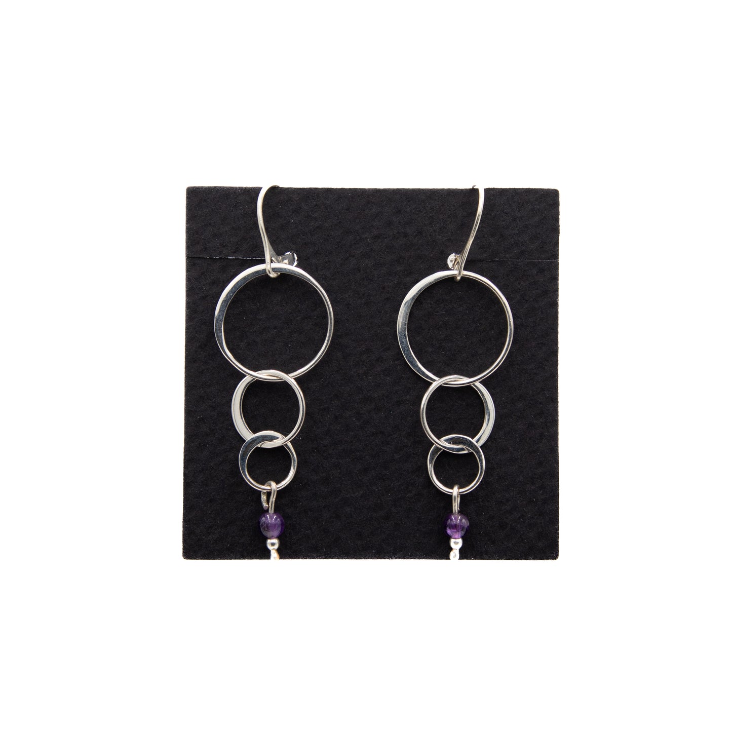 Sterling Silver Three Circle Dangle Earrings with Amethyst Beads – AZS1762
