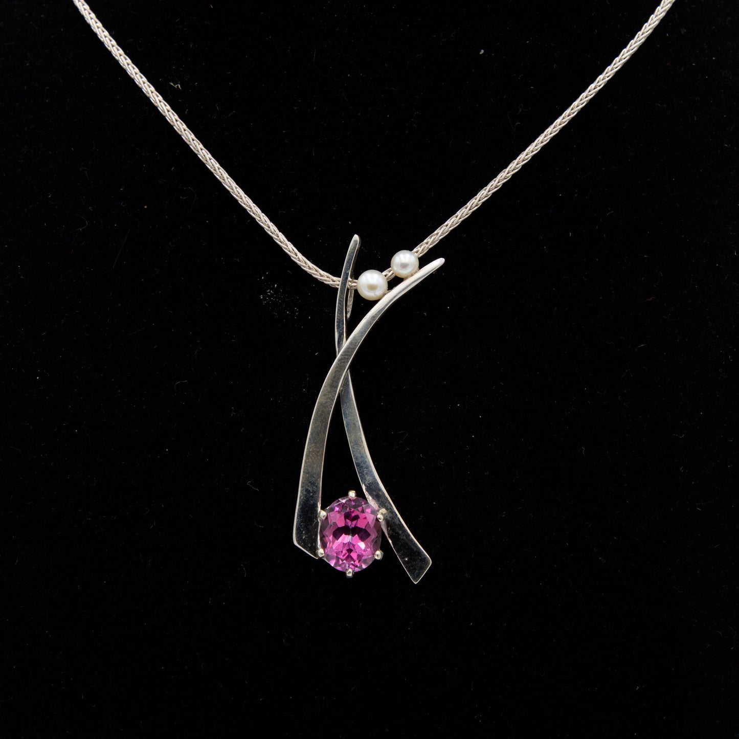Sterling Silver Neckpiece with Pink Topaz & Pearl - 105192