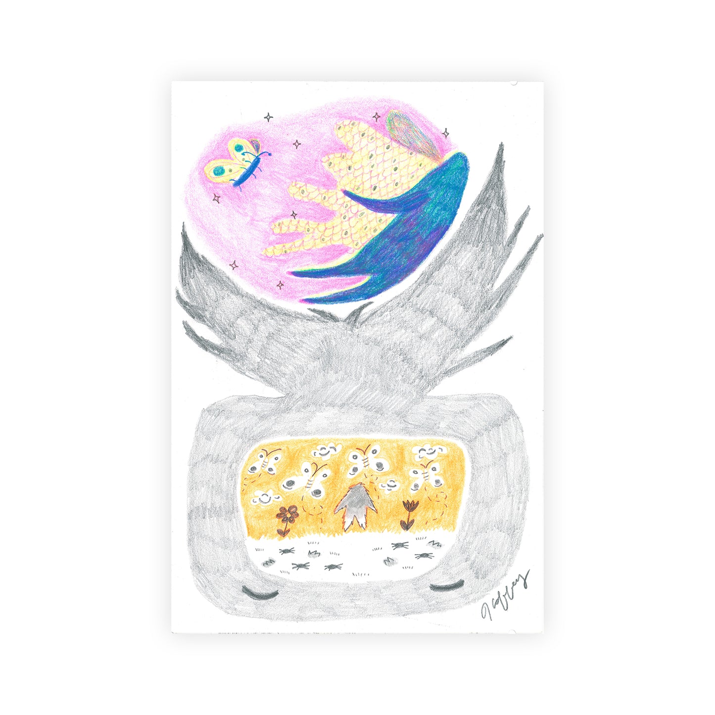 Pink with Angel, Original Drawing #38