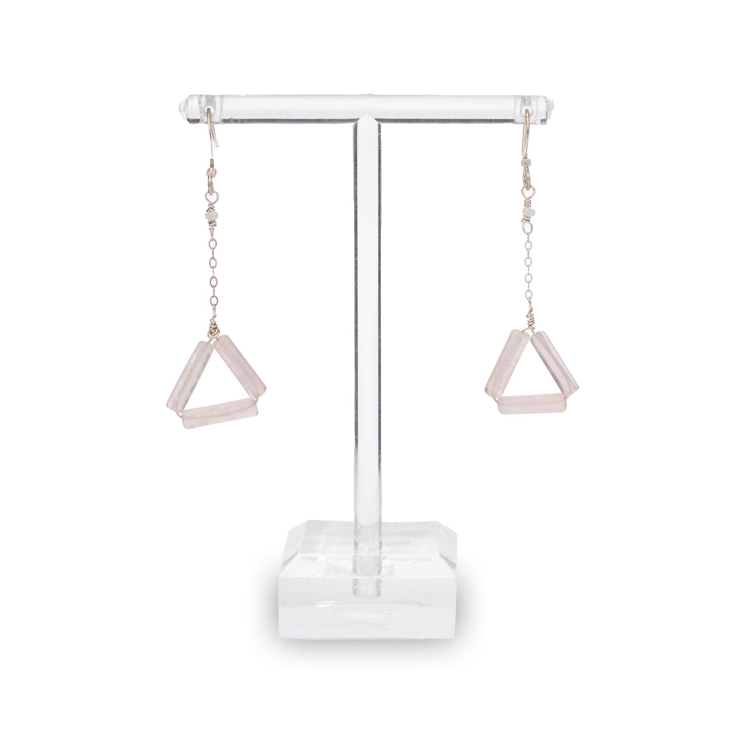 Rose Quartz Triangle Earrings