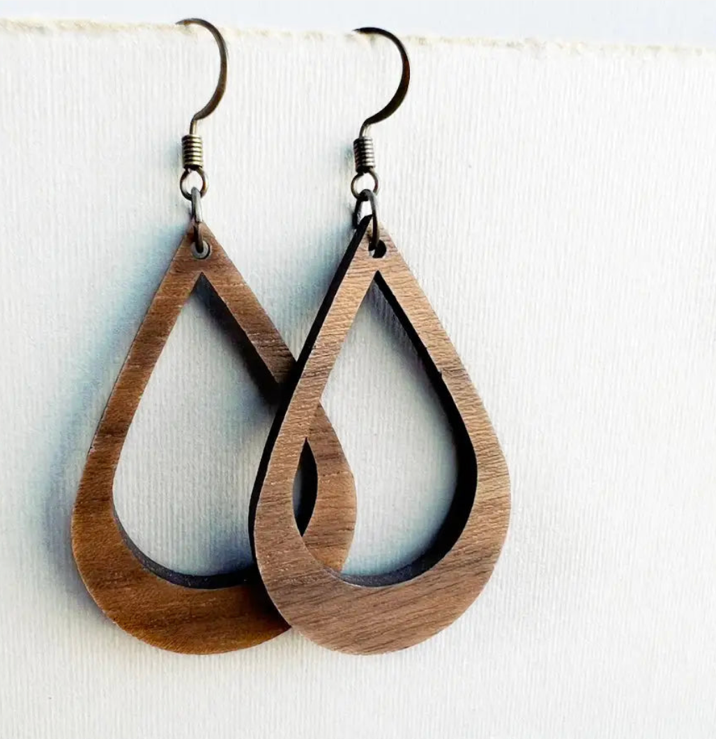 Small Wood Drop Earrings