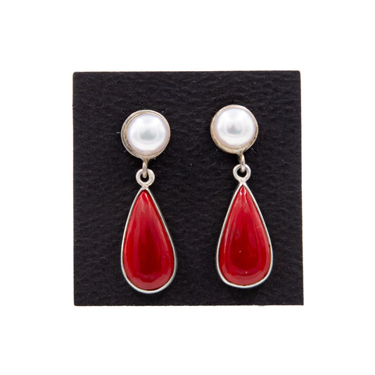 Sterling Silver Earrings with Button Pearl and Rosarita Dangle - E-rosa2
