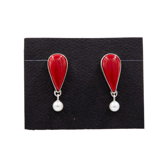 Sterling Silver Earrings with Rosarita and Pearl Dangle - E-Rosa1