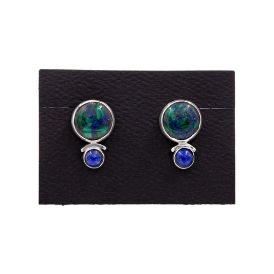 Sterling Silver and Azurite Malachite and Lapis Earrings - E-ameth