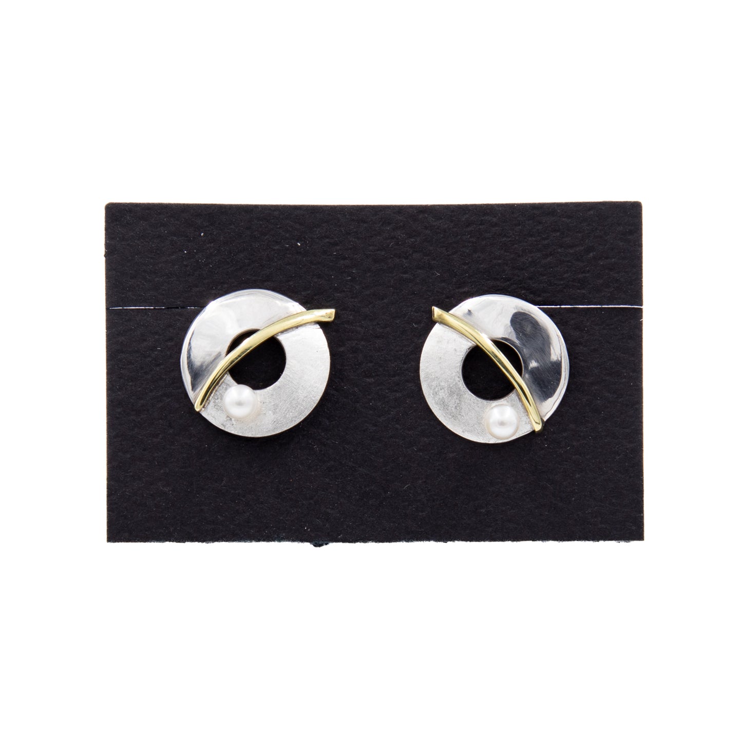 Sterling Silver and Brass and Pearl Earrings - E-135