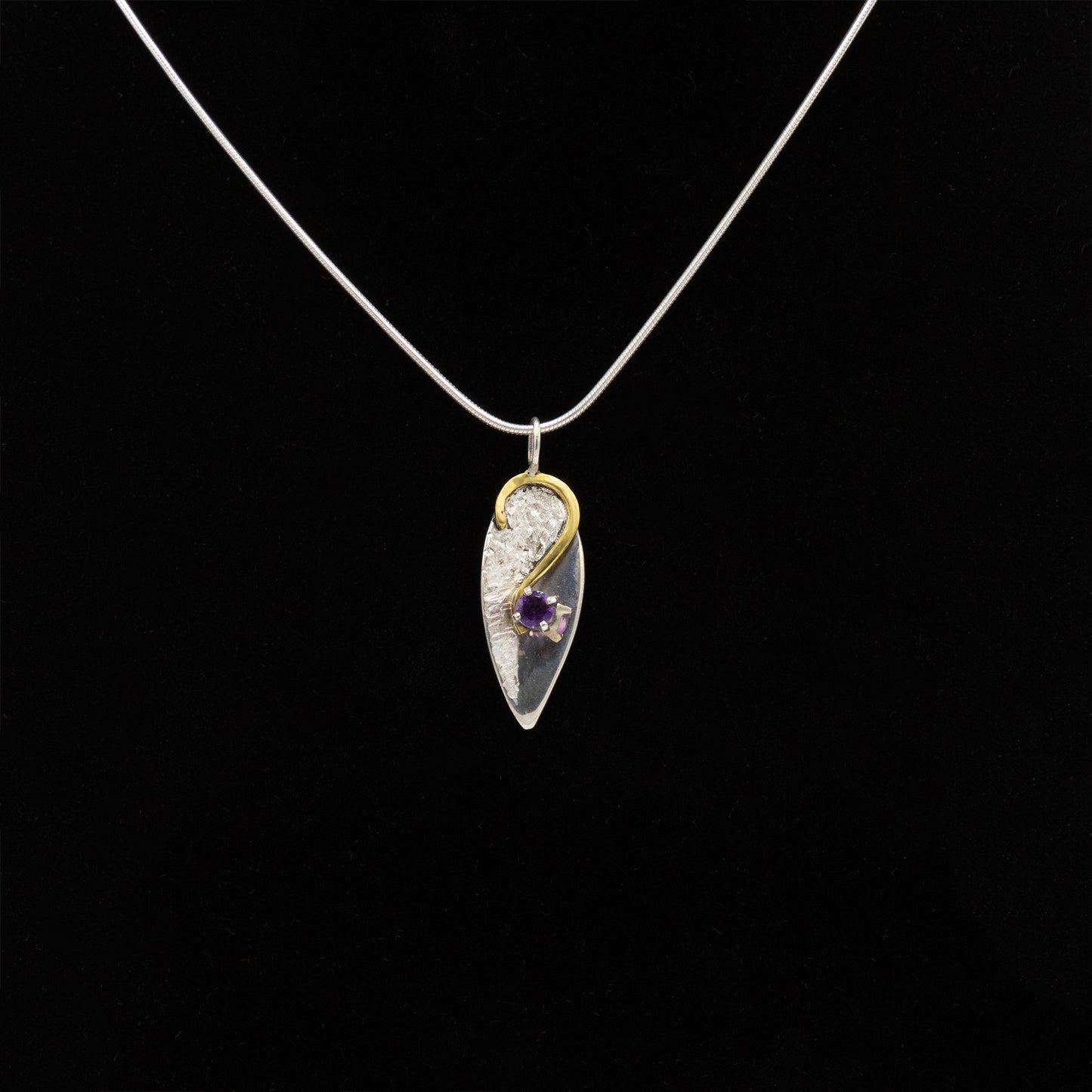 Sterling + Brass + Amethyst Pendant Necklace