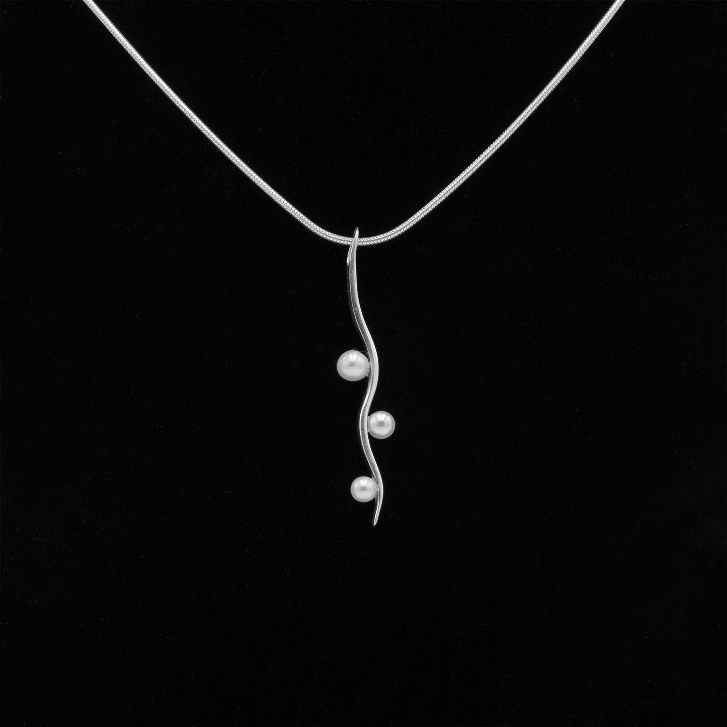 Sterling & Three Pearl Pendant Necklace