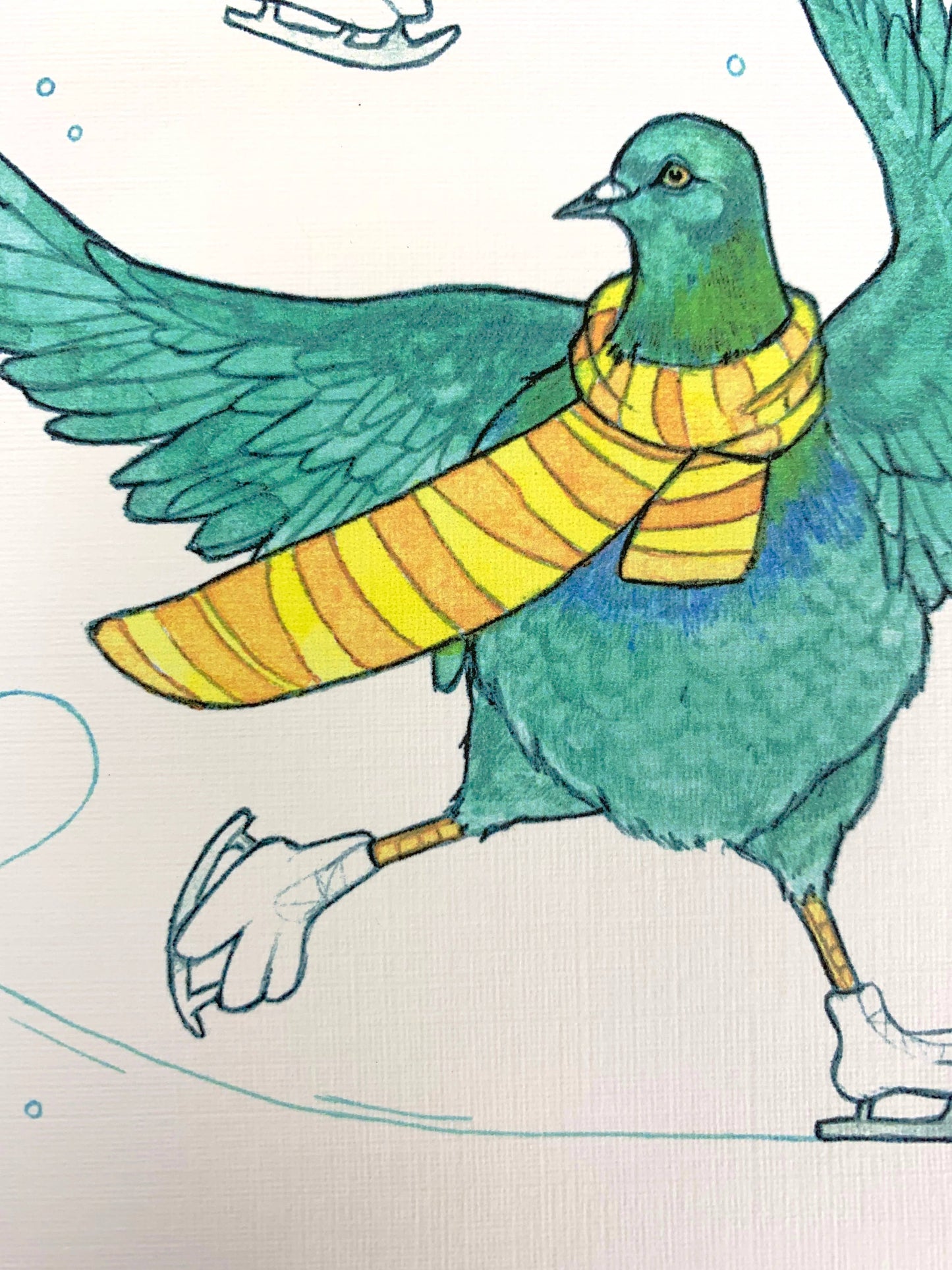 Pigeons Ice Skating - 5x7" Holiday & Winter Notecard