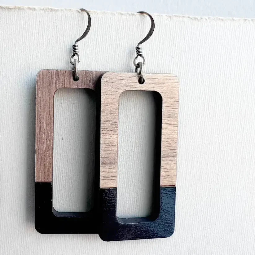 Dipped Kate + Walnut Wood Drop Earrings