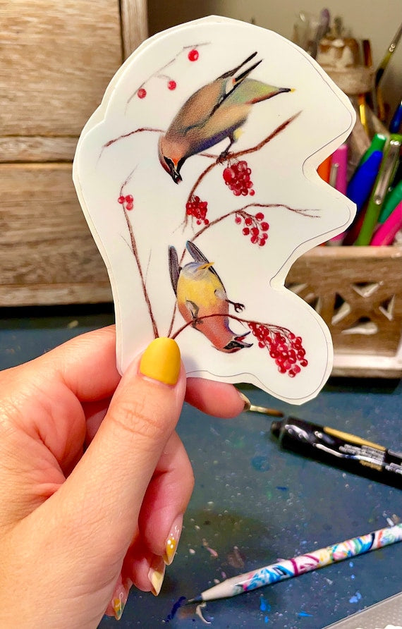 Cedar Waxwing Matte Vinyl Sticker