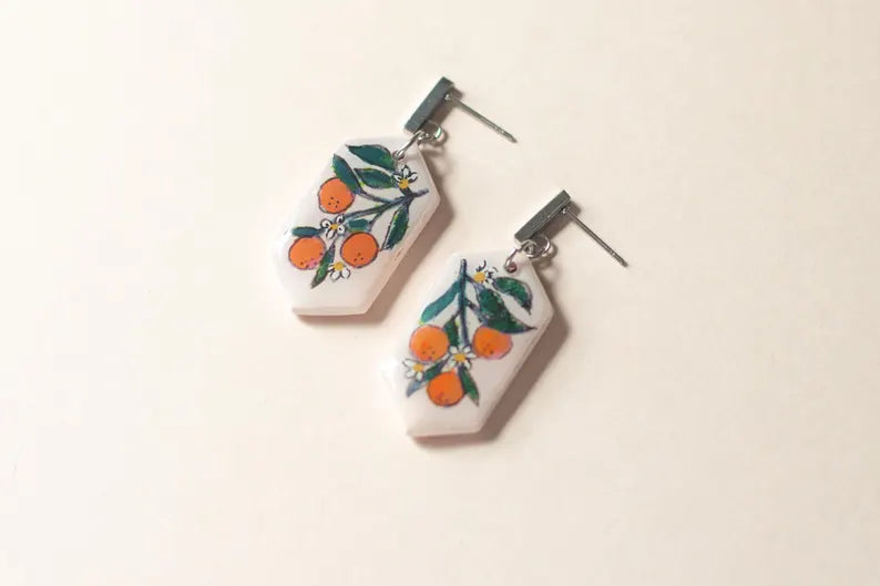 Orange Blossom Hand Painted Polymer Clay Earrings