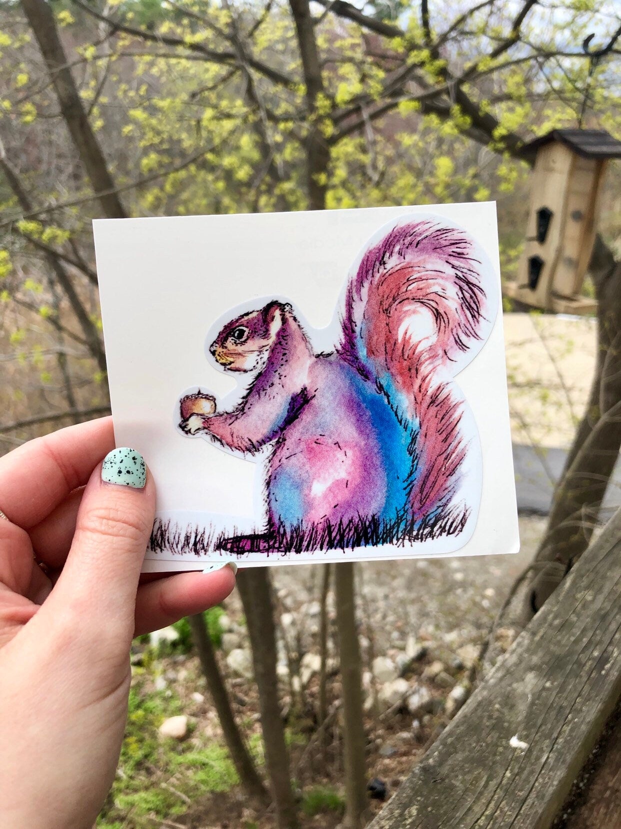 Purple & Blue Squirrel Matte Vinyl Sticker