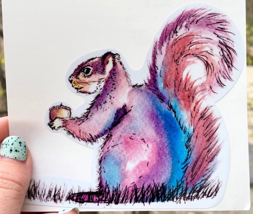 Purple & Blue Squirrel Matte Vinyl Sticker