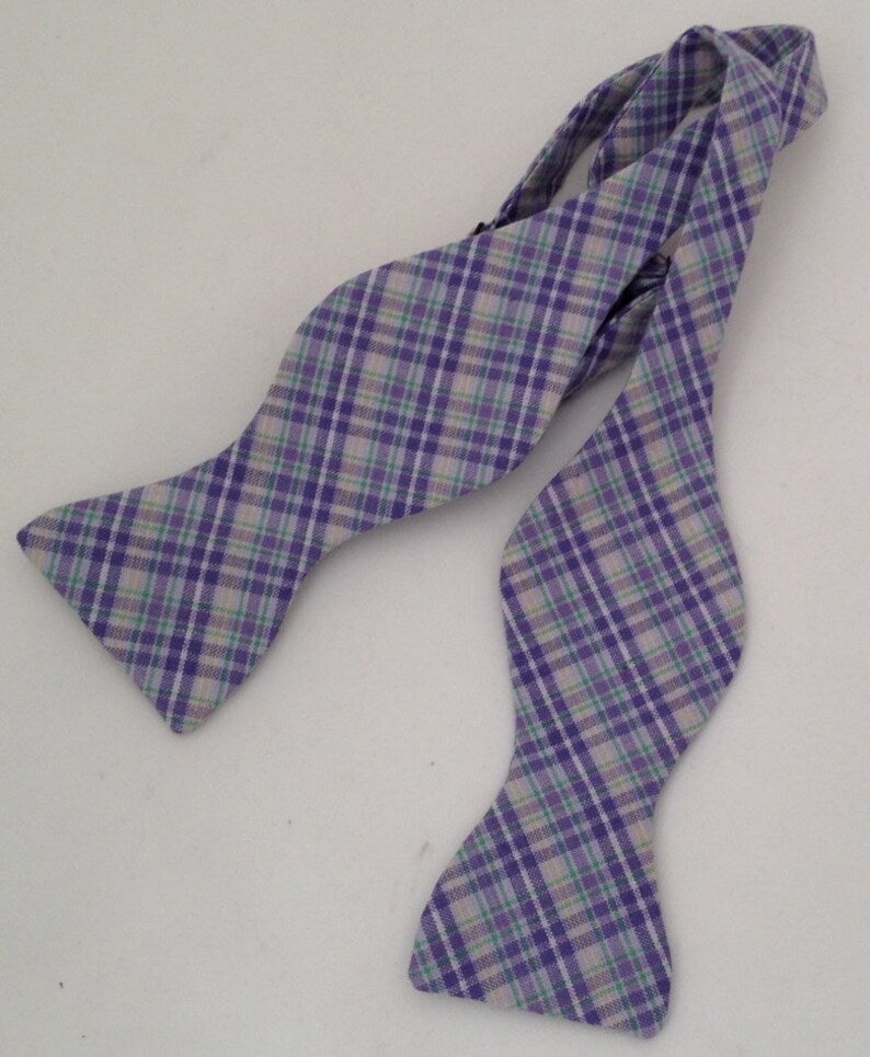 Pastel Purple Plaid Bow Tie
