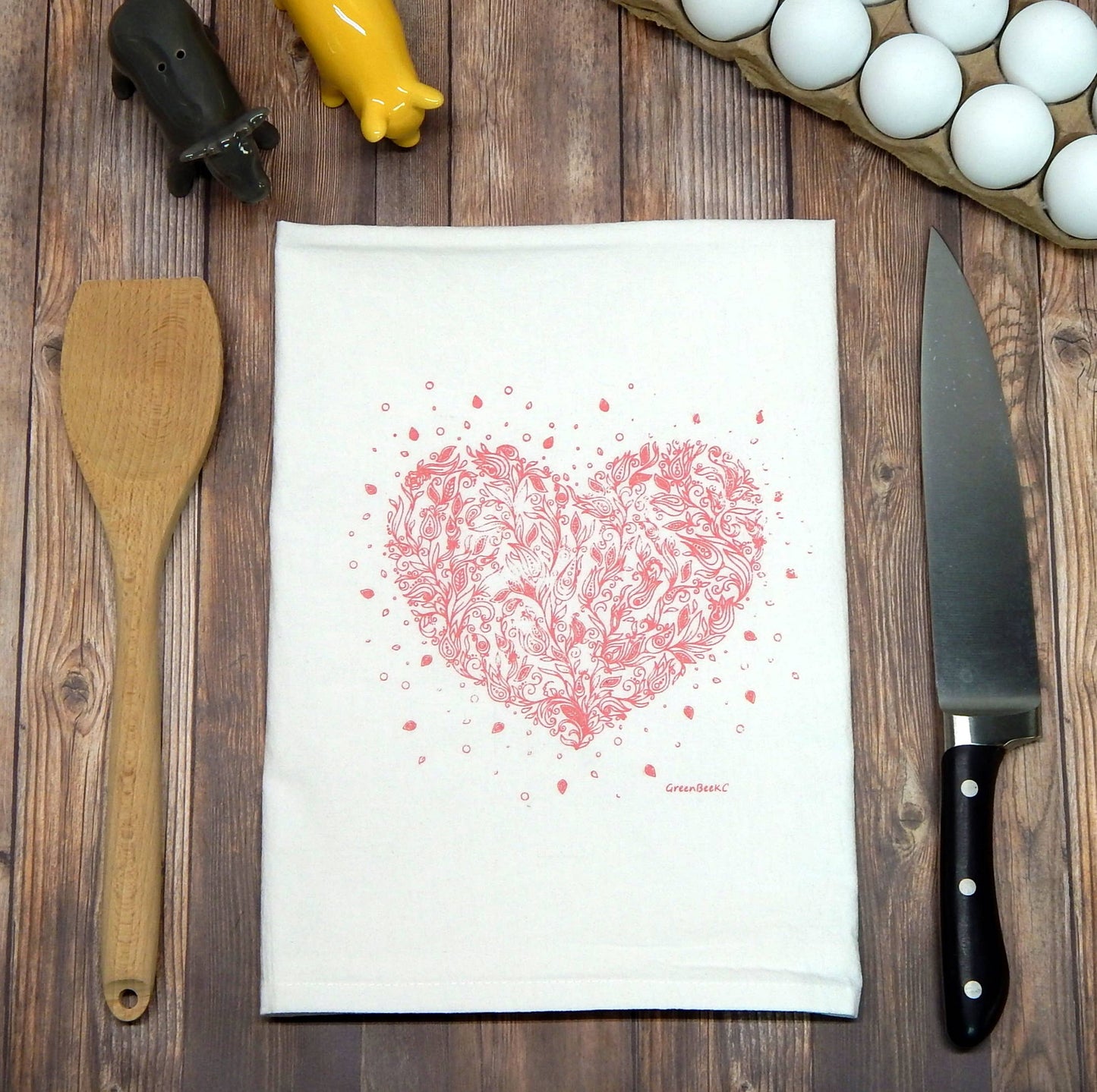 Heart Valentines Day Wedding Flour Sack Tea Towel