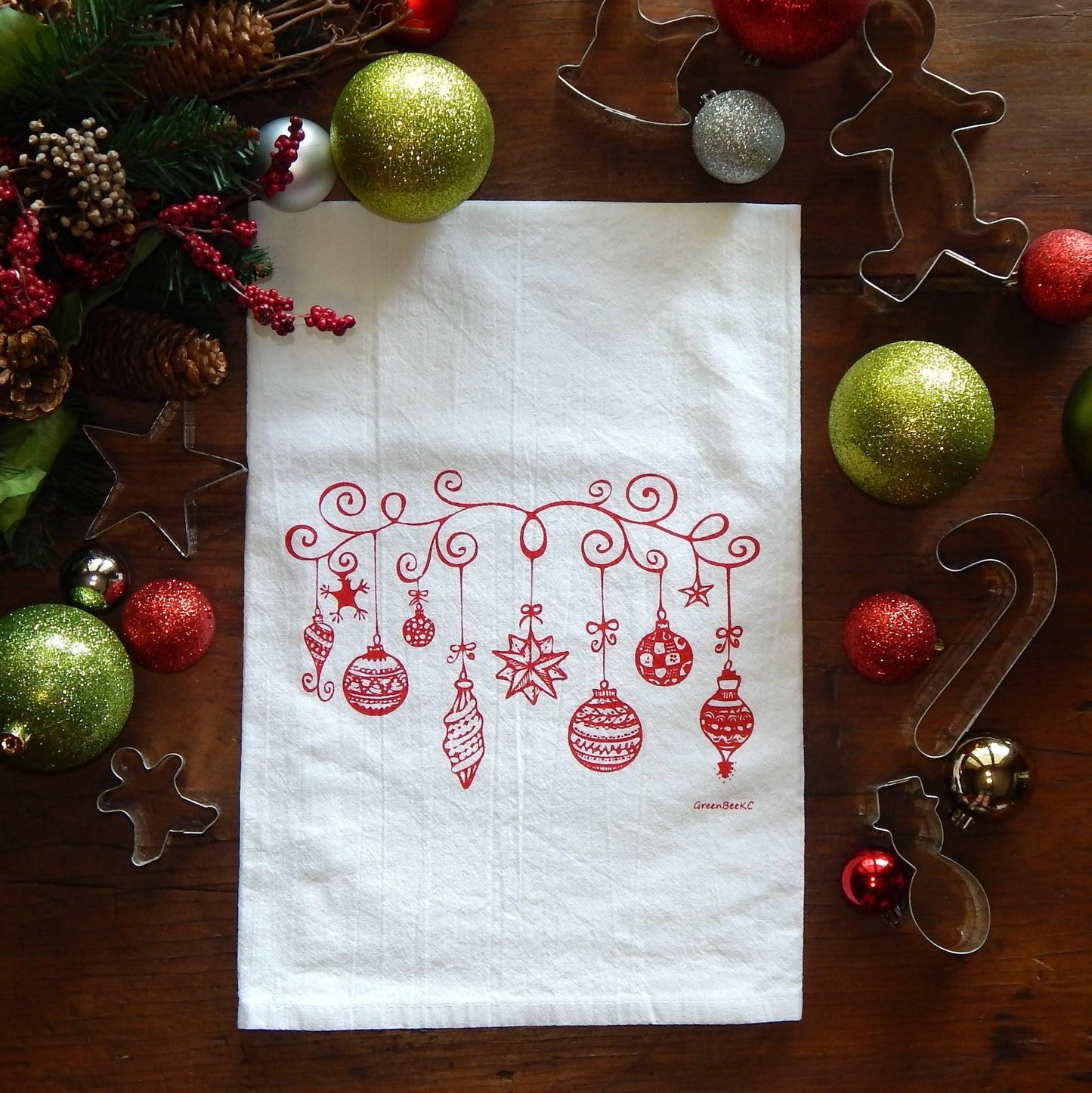 Vintage Ornaments Flour Sack Tea Towel