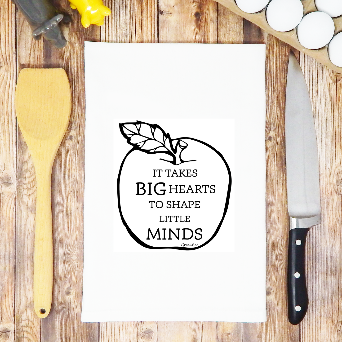 Teacher Tea Towel, Big Hearts Little Minds Apple Tea Towel