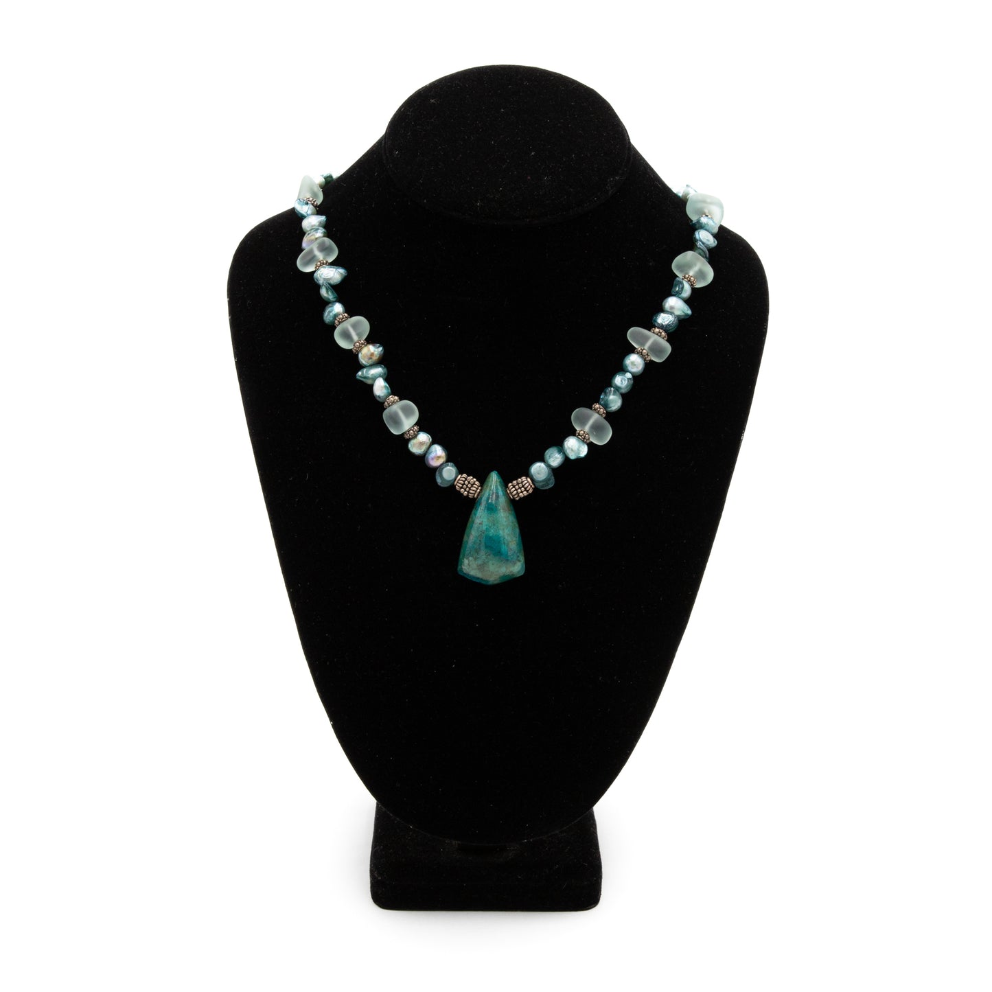 Aqua Glass & Teal Pearl Necklace