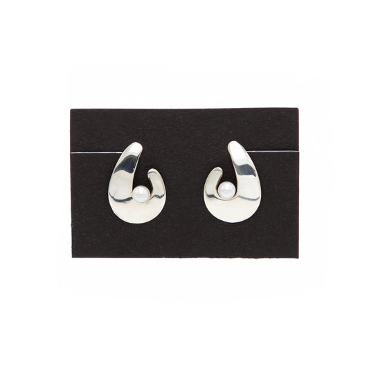 'C' Sterling + Pearl Earrings