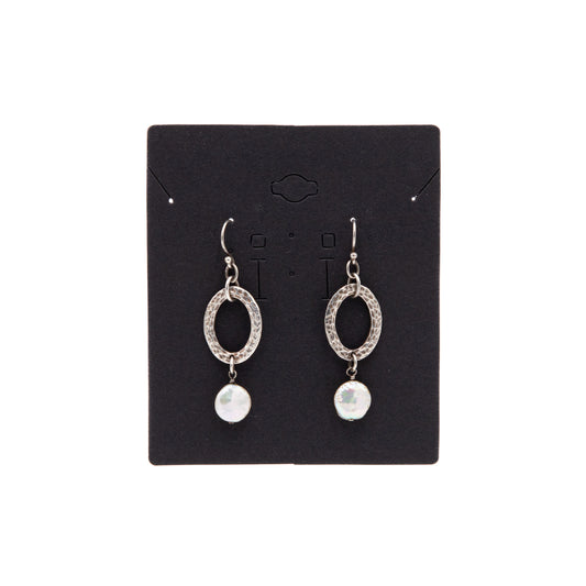 Coin Pearl & Sterling Oval Drop Earrings