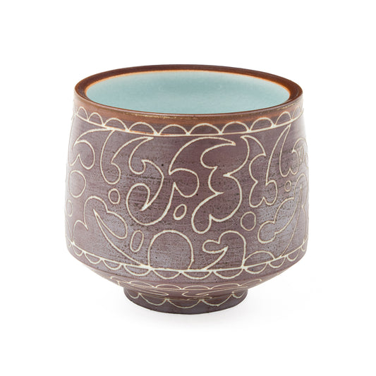 Dark Brown Sgraffito Cup
