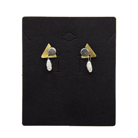Sterling Silver and Brass Earrings with Freshwater Pearl - 25482