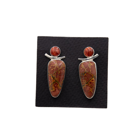 Sterling Silver Earrings with Crazy Horse Jasper & Spiney Oyster - 193584