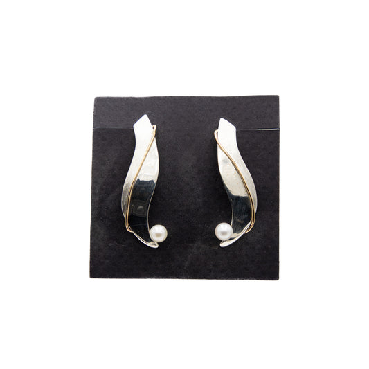 Sterling Silver & 14kt Gold & Pearl Earrings - 145046