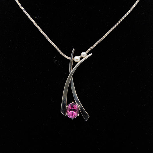 Sterling Silver Neckpiece with Pink Topaz & Pearl - 105192