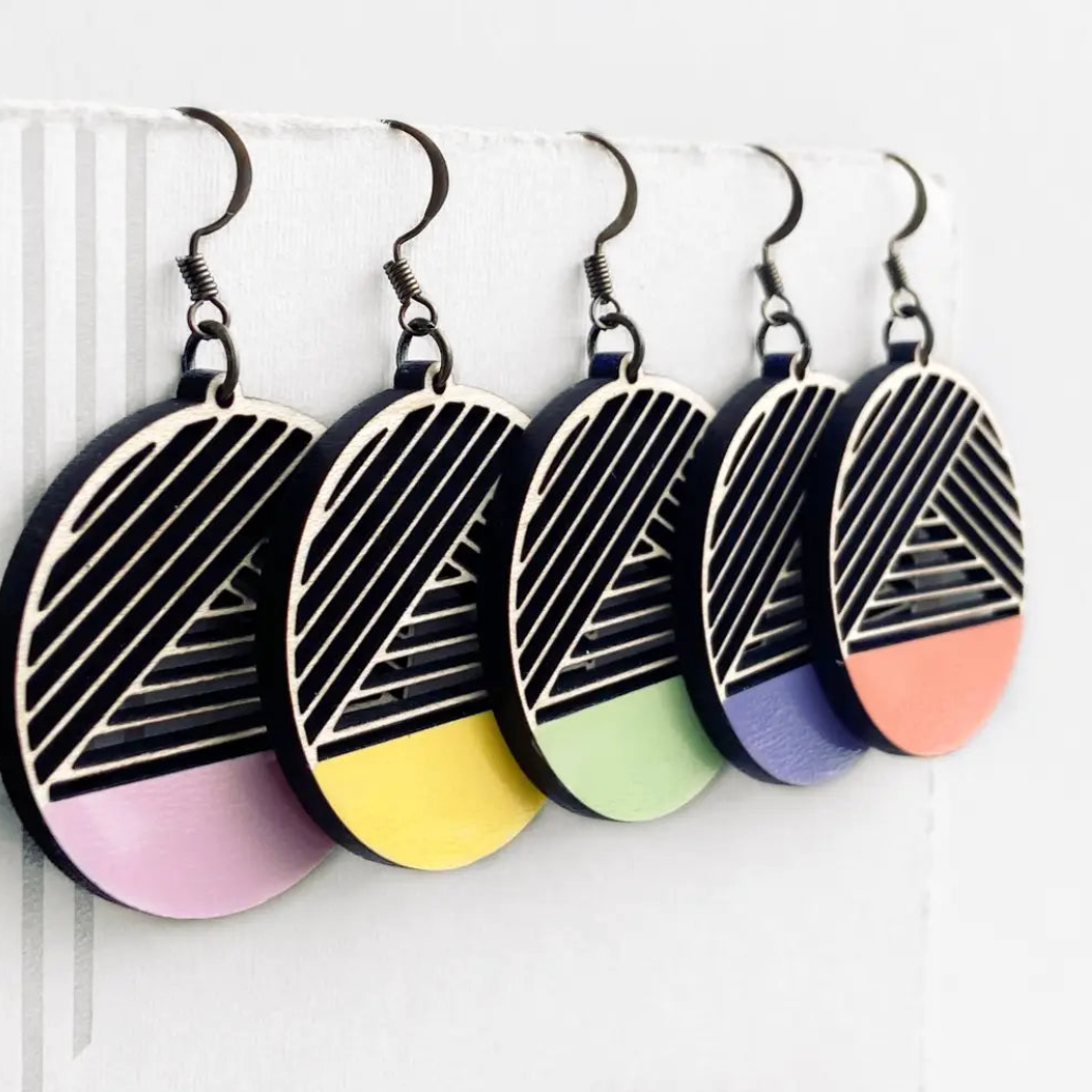Dipped Metric + Maple Wood Drop Earrings