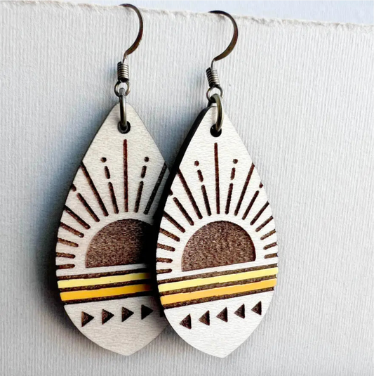 Sun Up, Sun Down Wood Drop Earrings