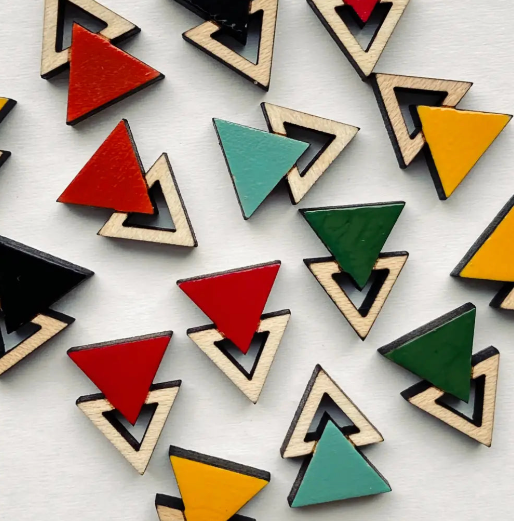 Double Triangle Wood Stud Earrings