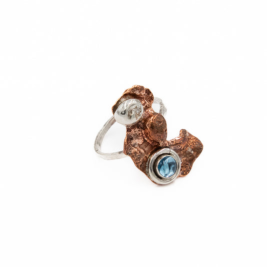Sterling Silver, Copper, and Topaz Ring