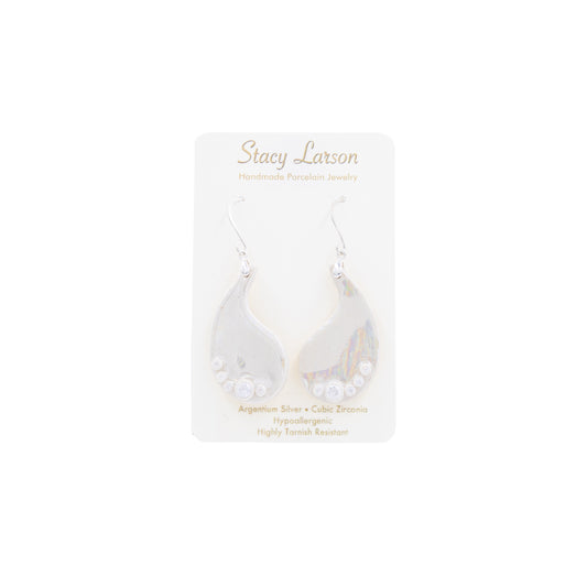 Teardrop Pearl CZ Silver Earrings