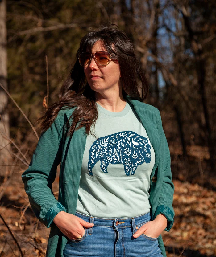 Dusty Blue Floral Bison T-shirt