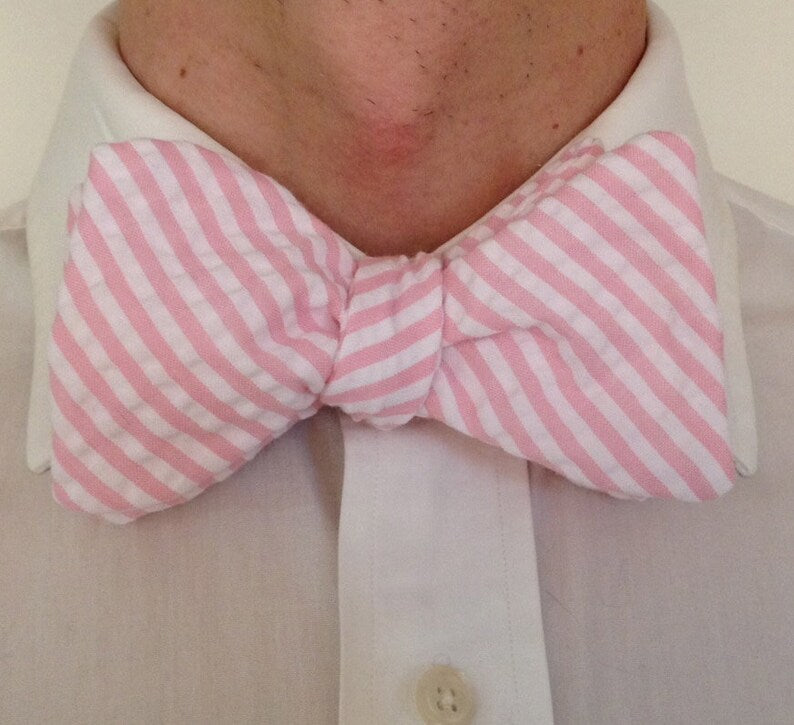 Pink Stripe Seersucker Bow Tie
