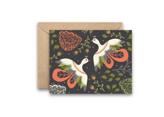 Gray Blooming Birds Card